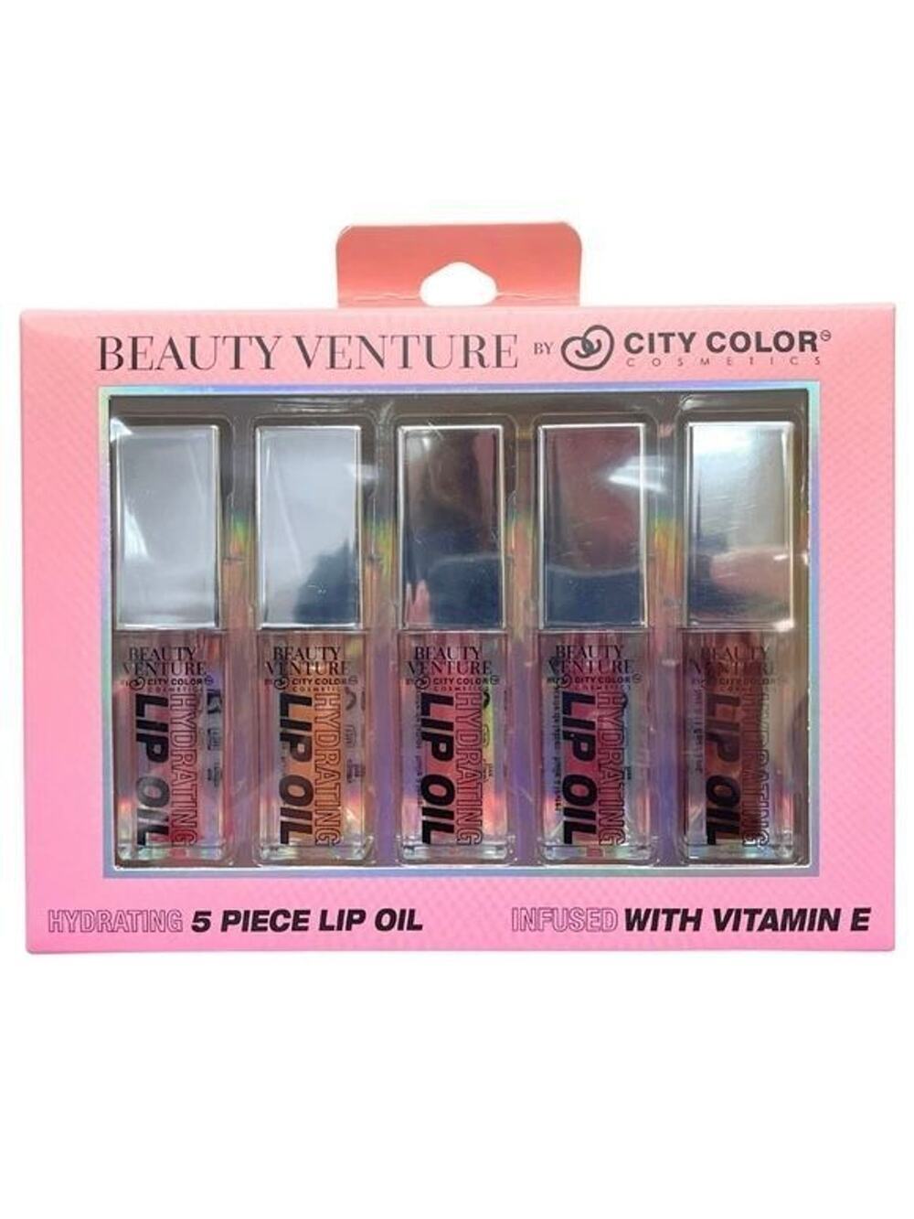 5 Piece Lip Oil Set Infused with Vitamin E in Shimmer Tones